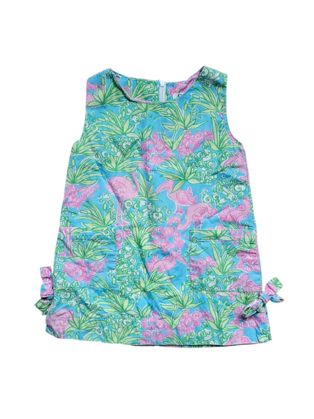 Lilly Pulitzer white label pink & green Flamingo print Shift Dress . Sz 2T